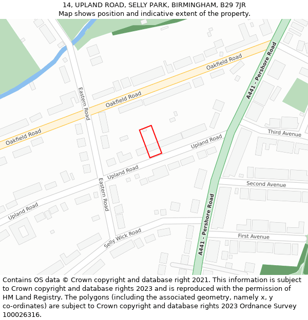 14, UPLAND ROAD, SELLY PARK, BIRMINGHAM, B29 7JR: Location map and indicative extent of plot