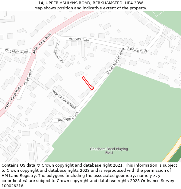 14, UPPER ASHLYNS ROAD, BERKHAMSTED, HP4 3BW: Location map and indicative extent of plot