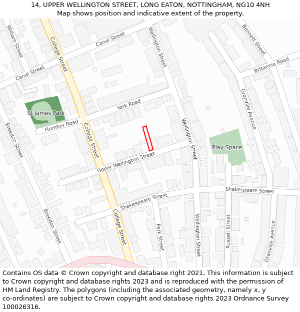 14, UPPER WELLINGTON STREET, LONG EATON, NOTTINGHAM, NG10 4NH: Location map and indicative extent of plot