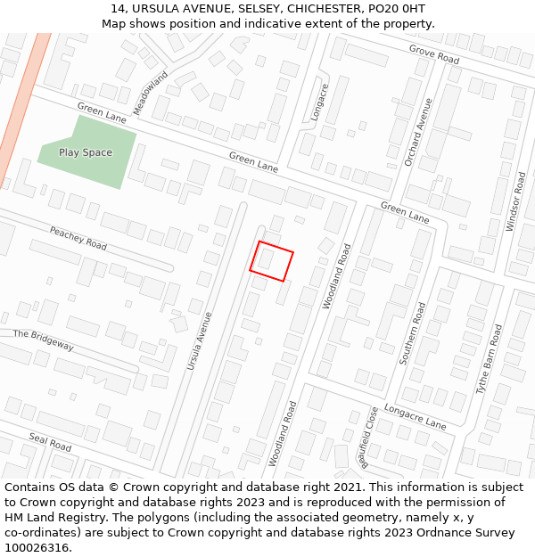 14, URSULA AVENUE, SELSEY, CHICHESTER, PO20 0HT: Location map and indicative extent of plot