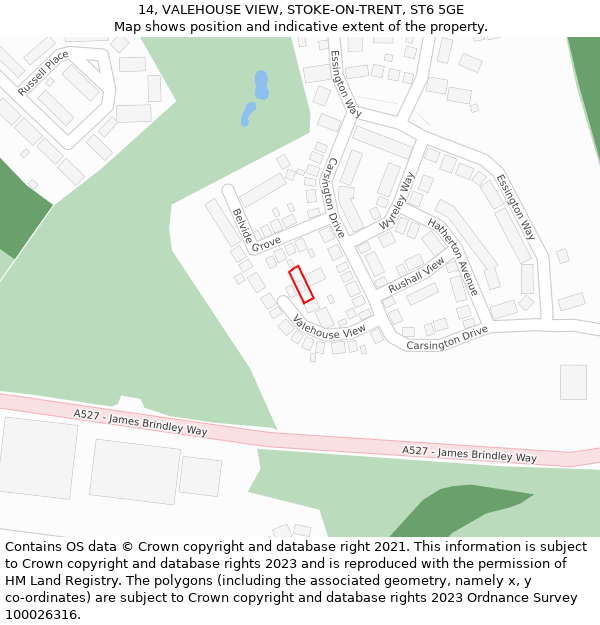 14, VALEHOUSE VIEW, STOKE-ON-TRENT, ST6 5GE: Location map and indicative extent of plot