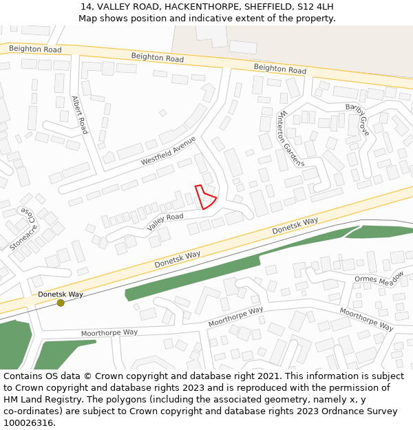 14, VALLEY ROAD, HACKENTHORPE, SHEFFIELD, S12 4LH: Location map and indicative extent of plot
