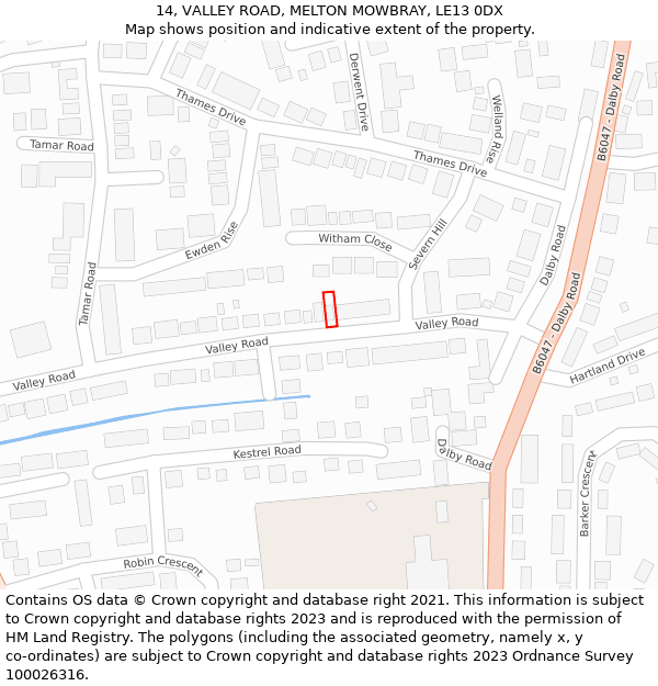 14, VALLEY ROAD, MELTON MOWBRAY, LE13 0DX: Location map and indicative extent of plot