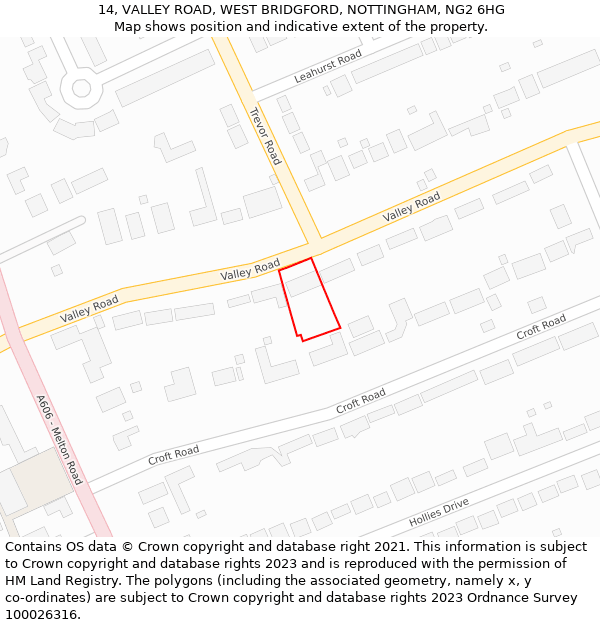 14, VALLEY ROAD, WEST BRIDGFORD, NOTTINGHAM, NG2 6HG: Location map and indicative extent of plot