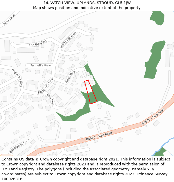 14, VATCH VIEW, UPLANDS, STROUD, GL5 1JW: Location map and indicative extent of plot