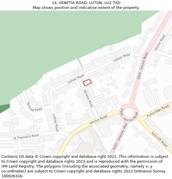 14, VENETIA ROAD, LUTON, LU2 7XD: Location map and indicative extent of plot