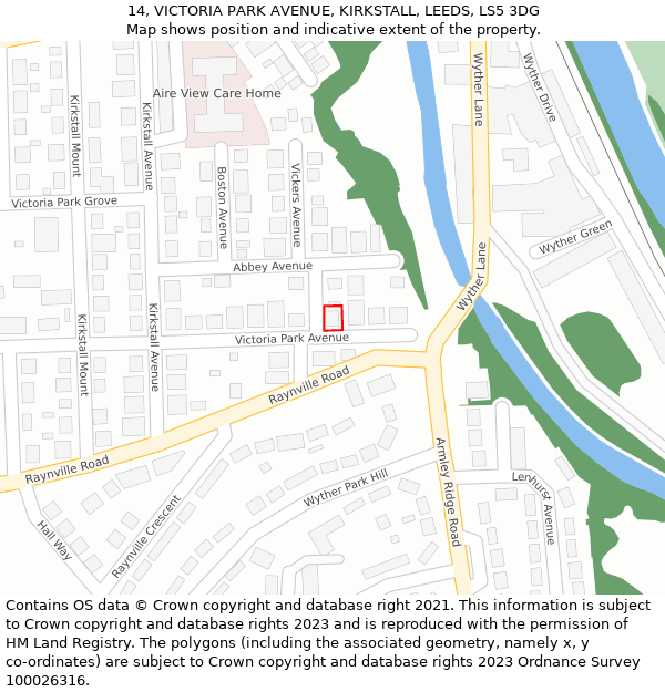 14, VICTORIA PARK AVENUE, KIRKSTALL, LEEDS, LS5 3DG: Location map and indicative extent of plot