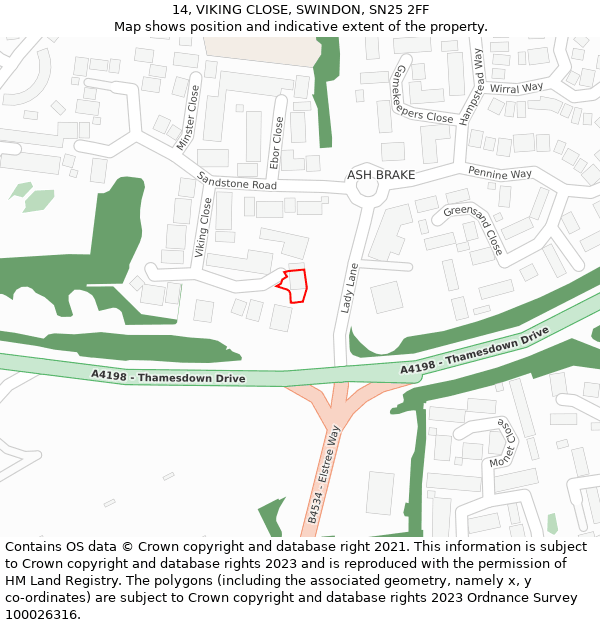 14, VIKING CLOSE, SWINDON, SN25 2FF: Location map and indicative extent of plot