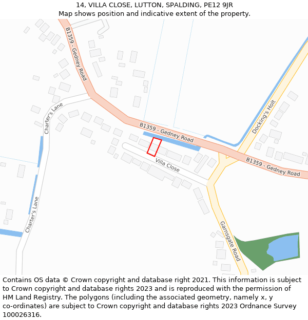 14, VILLA CLOSE, LUTTON, SPALDING, PE12 9JR: Location map and indicative extent of plot