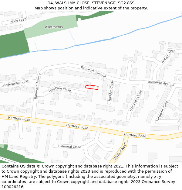 14, WALSHAM CLOSE, STEVENAGE, SG2 8SS: Location map and indicative extent of plot