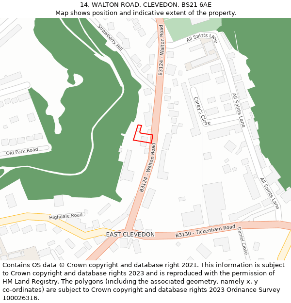 14, WALTON ROAD, CLEVEDON, BS21 6AE: Location map and indicative extent of plot