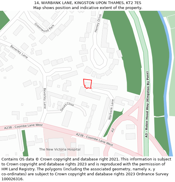 14, WARBANK LANE, KINGSTON UPON THAMES, KT2 7ES: Location map and indicative extent of plot