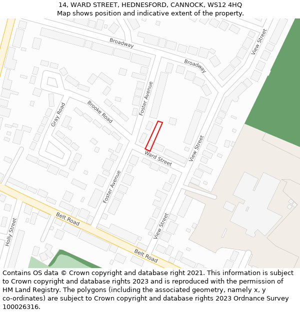 14, WARD STREET, HEDNESFORD, CANNOCK, WS12 4HQ: Location map and indicative extent of plot