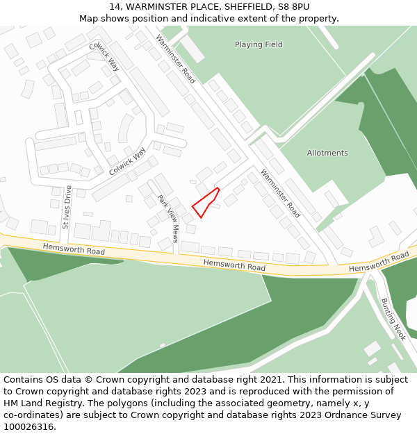 14, WARMINSTER PLACE, SHEFFIELD, S8 8PU: Location map and indicative extent of plot