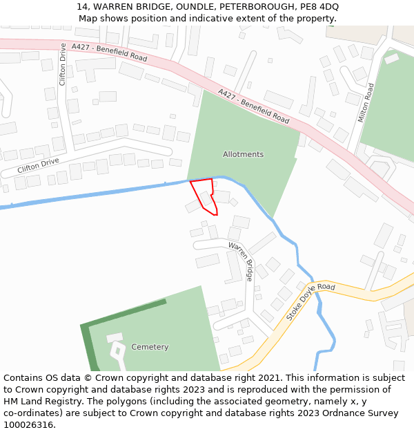 14, WARREN BRIDGE, OUNDLE, PETERBOROUGH, PE8 4DQ: Location map and indicative extent of plot