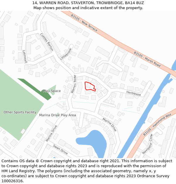 14, WARREN ROAD, STAVERTON, TROWBRIDGE, BA14 8UZ: Location map and indicative extent of plot