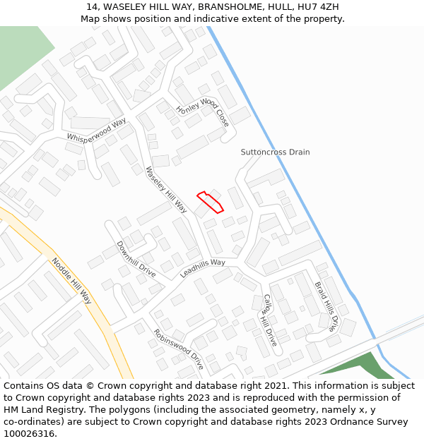 14, WASELEY HILL WAY, BRANSHOLME, HULL, HU7 4ZH: Location map and indicative extent of plot