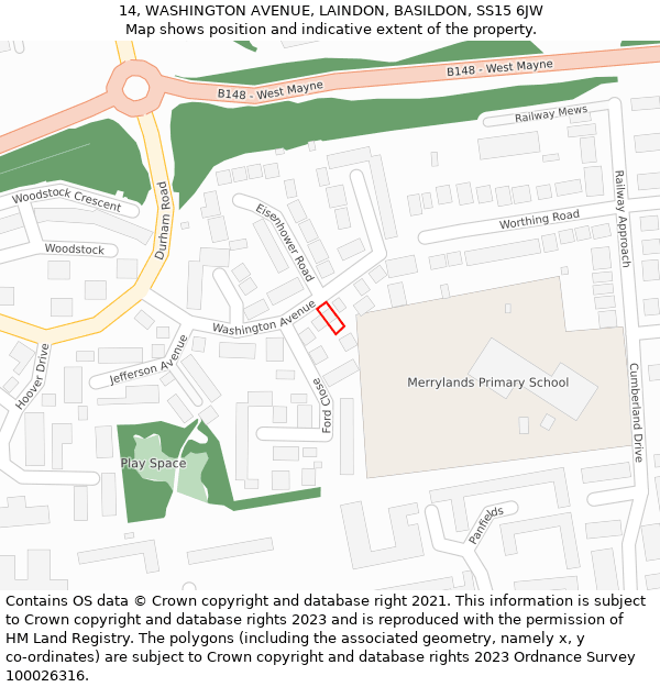 14, WASHINGTON AVENUE, LAINDON, BASILDON, SS15 6JW: Location map and indicative extent of plot