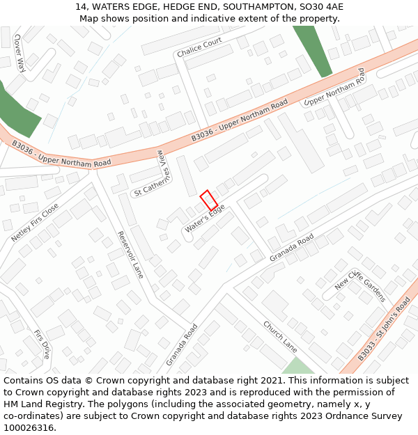 14, WATERS EDGE, HEDGE END, SOUTHAMPTON, SO30 4AE: Location map and indicative extent of plot