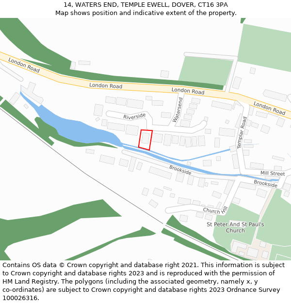 14, WATERS END, TEMPLE EWELL, DOVER, CT16 3PA: Location map and indicative extent of plot