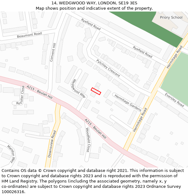 14, WEDGWOOD WAY, LONDON, SE19 3ES: Location map and indicative extent of plot