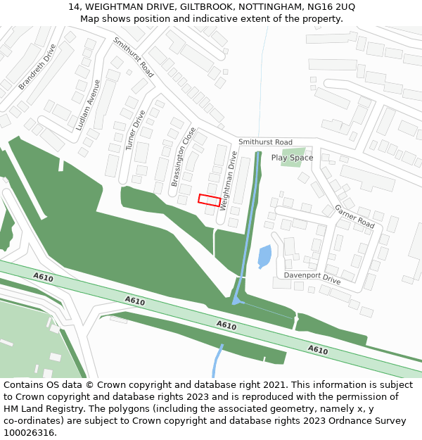 14, WEIGHTMAN DRIVE, GILTBROOK, NOTTINGHAM, NG16 2UQ: Location map and indicative extent of plot