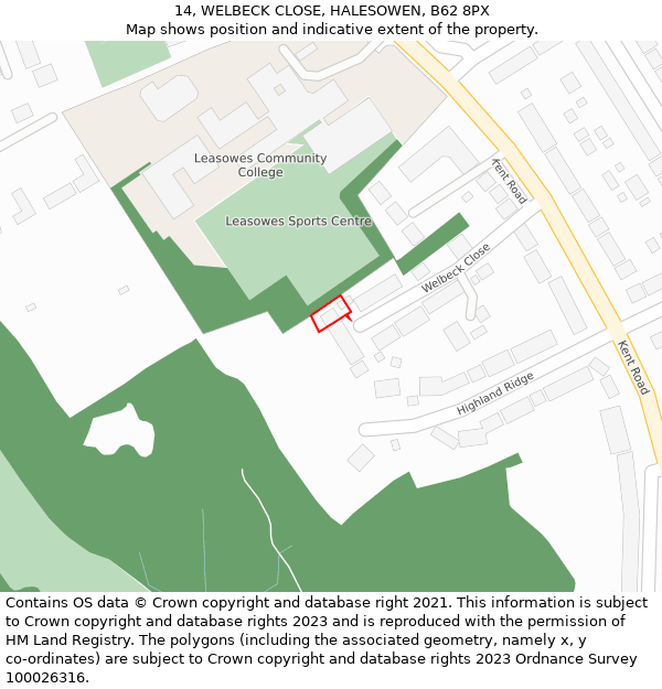 14, WELBECK CLOSE, HALESOWEN, B62 8PX: Location map and indicative extent of plot