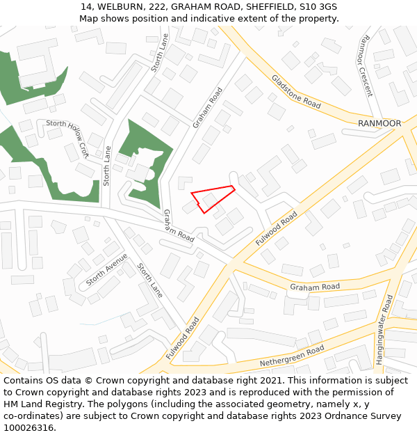 14, WELBURN, 222, GRAHAM ROAD, SHEFFIELD, S10 3GS: Location map and indicative extent of plot
