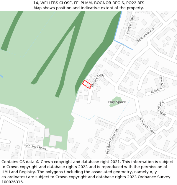 14, WELLERS CLOSE, FELPHAM, BOGNOR REGIS, PO22 8FS: Location map and indicative extent of plot