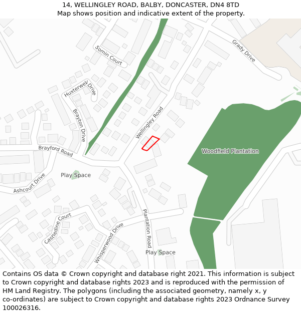 14, WELLINGLEY ROAD, BALBY, DONCASTER, DN4 8TD: Location map and indicative extent of plot
