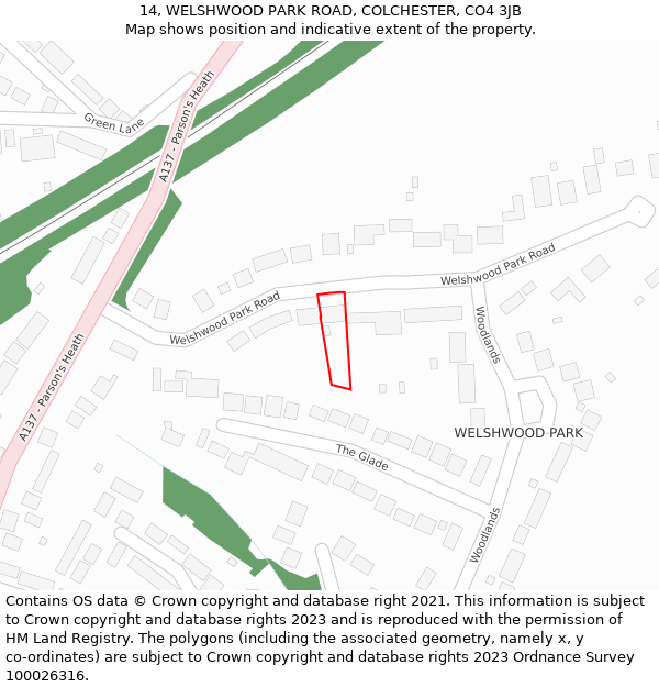 14, WELSHWOOD PARK ROAD, COLCHESTER, CO4 3JB: Location map and indicative extent of plot