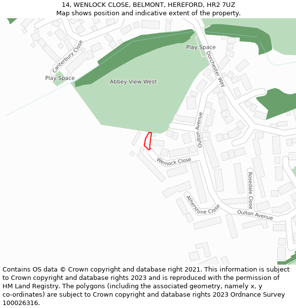 14, WENLOCK CLOSE, BELMONT, HEREFORD, HR2 7UZ: Location map and indicative extent of plot