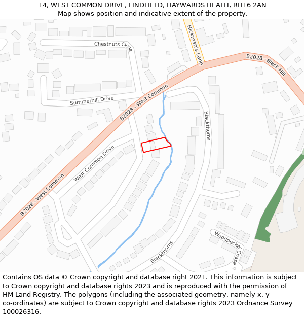 14, WEST COMMON DRIVE, LINDFIELD, HAYWARDS HEATH, RH16 2AN: Location map and indicative extent of plot