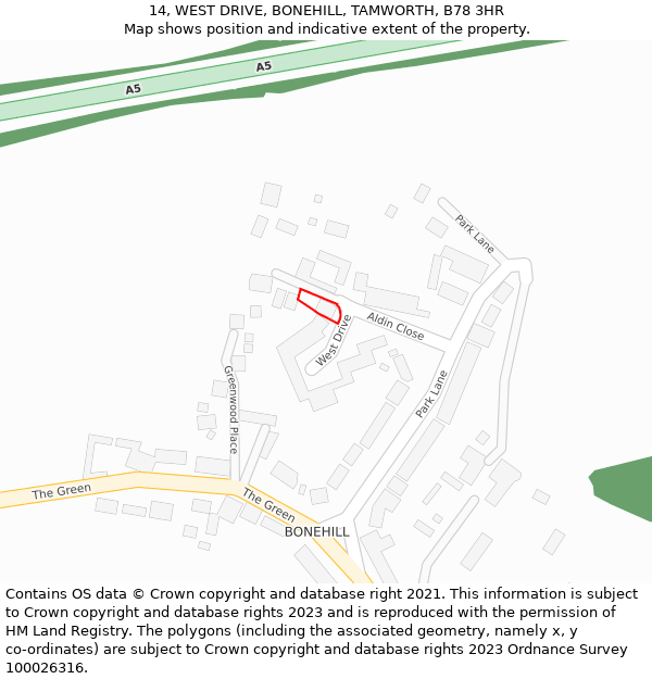 14, WEST DRIVE, BONEHILL, TAMWORTH, B78 3HR: Location map and indicative extent of plot