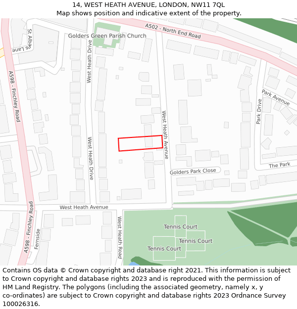 14, WEST HEATH AVENUE, LONDON, NW11 7QL: Location map and indicative extent of plot