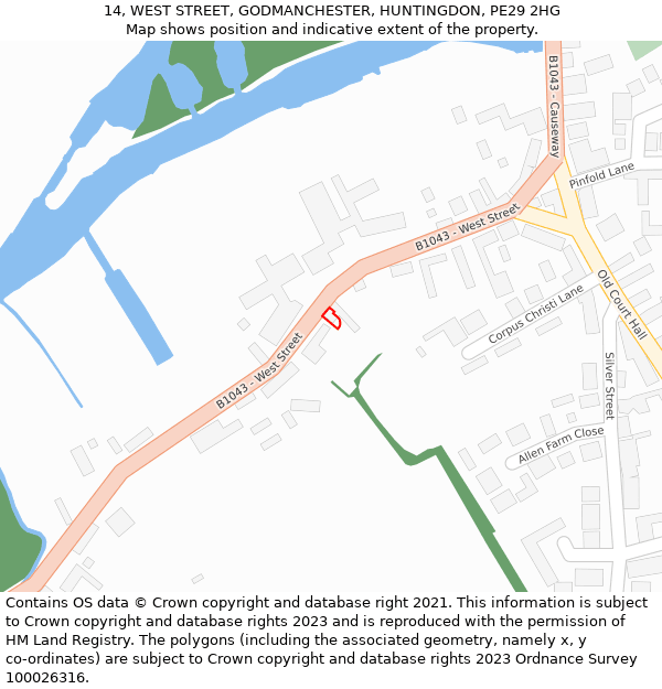 14, WEST STREET, GODMANCHESTER, HUNTINGDON, PE29 2HG: Location map and indicative extent of plot