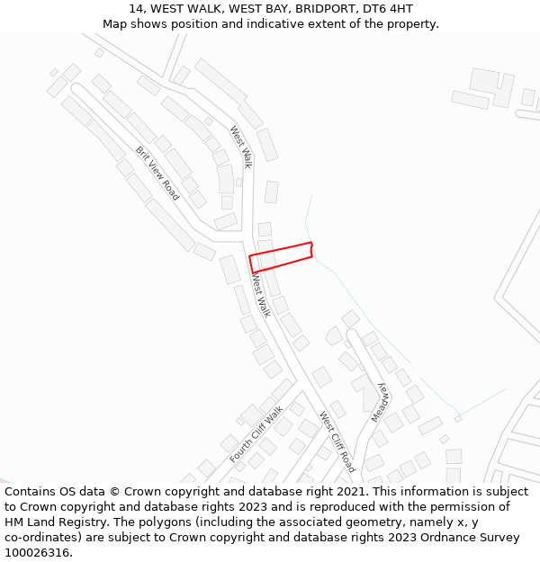 14, WEST WALK, WEST BAY, BRIDPORT, DT6 4HT: Location map and indicative extent of plot