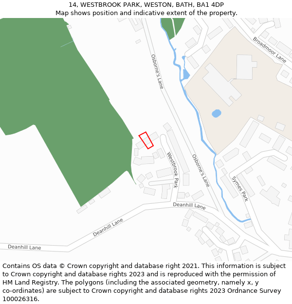 14, WESTBROOK PARK, WESTON, BATH, BA1 4DP: Location map and indicative extent of plot