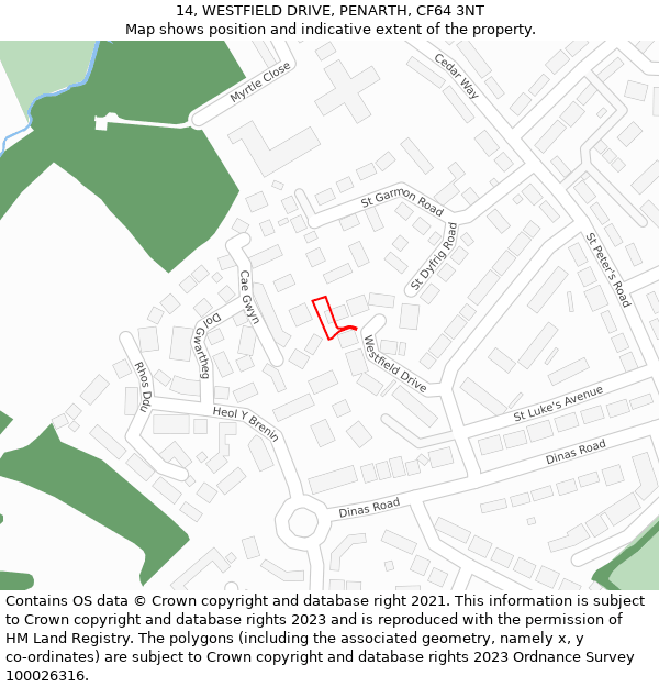 14, WESTFIELD DRIVE, PENARTH, CF64 3NT: Location map and indicative extent of plot