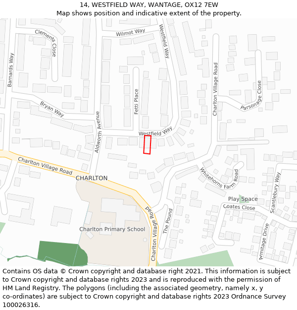 14, WESTFIELD WAY, WANTAGE, OX12 7EW: Location map and indicative extent of plot