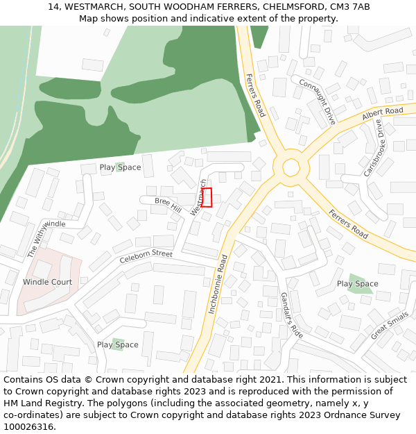 14, WESTMARCH, SOUTH WOODHAM FERRERS, CHELMSFORD, CM3 7AB: Location map and indicative extent of plot