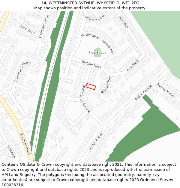 14, WESTMINSTER AVENUE, WAKEFIELD, WF1 2EG: Location map and indicative extent of plot