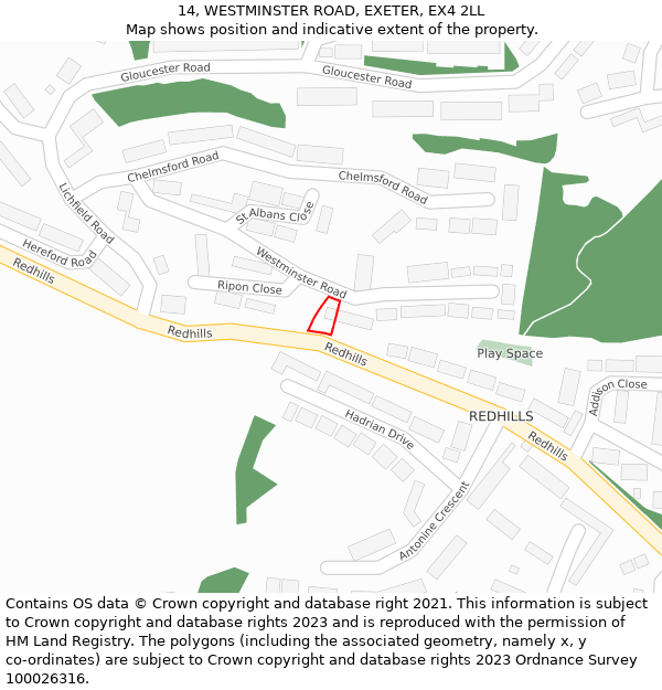 14, WESTMINSTER ROAD, EXETER, EX4 2LL: Location map and indicative extent of plot