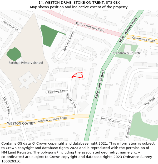 14, WESTON DRIVE, STOKE-ON-TRENT, ST3 6EX: Location map and indicative extent of plot