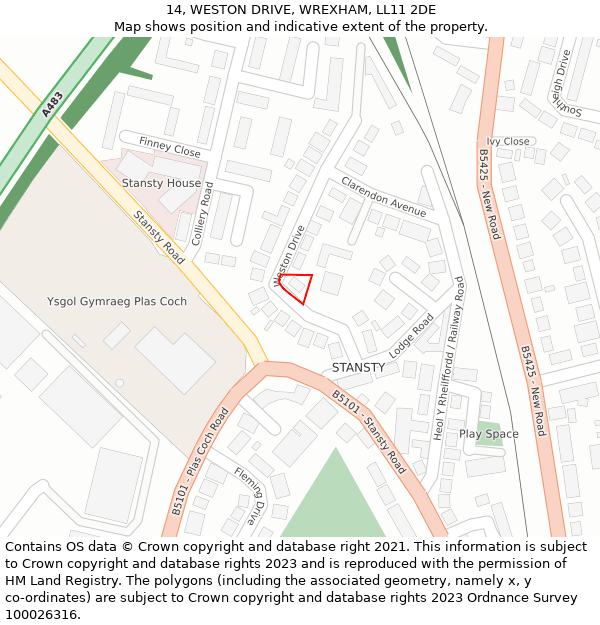 14, WESTON DRIVE, WREXHAM, LL11 2DE: Location map and indicative extent of plot