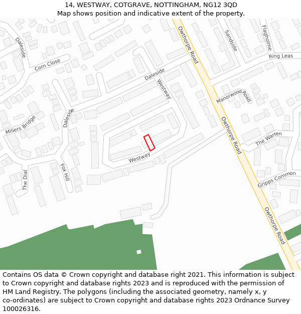 14, WESTWAY, COTGRAVE, NOTTINGHAM, NG12 3QD: Location map and indicative extent of plot