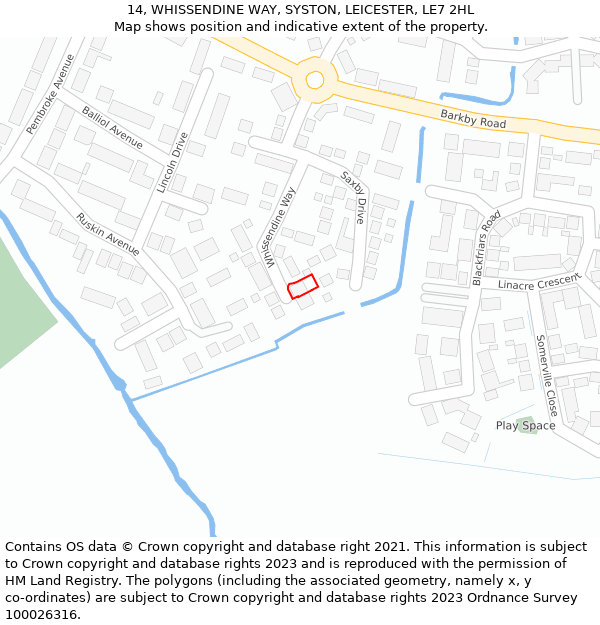 14, WHISSENDINE WAY, SYSTON, LEICESTER, LE7 2HL: Location map and indicative extent of plot