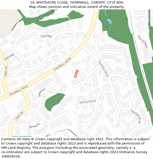 14, WHITEACRE CLOSE, THORNHILL, CARDIFF, CF14 9DG: Location map and indicative extent of plot