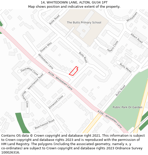 14, WHITEDOWN LANE, ALTON, GU34 1PT: Location map and indicative extent of plot