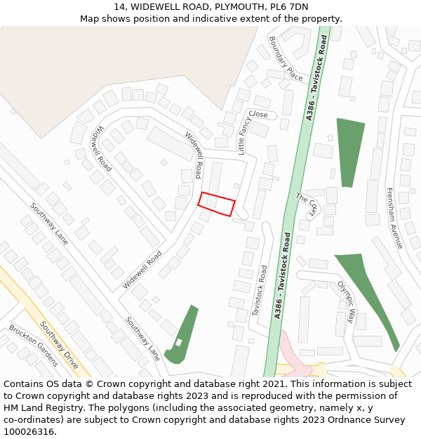 14, WIDEWELL ROAD, PLYMOUTH, PL6 7DN: Location map and indicative extent of plot
